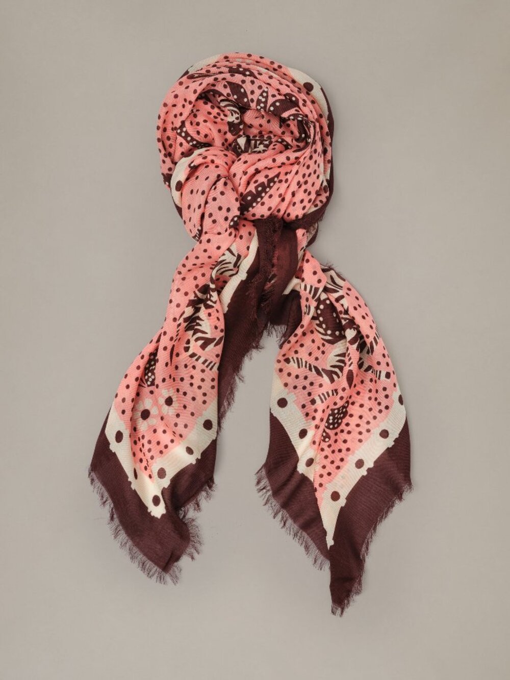 J McLaughlin The Katherine Scarf in Folk Tale Border - Coffee/Pink NEW